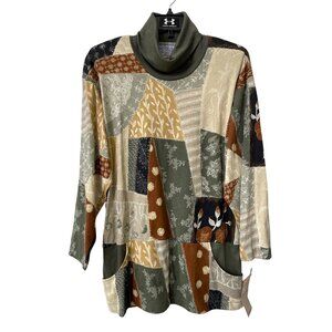 HMJ Vintage 90s Womens Medium Multicolor Patchwork Tunic Top Cotton USA